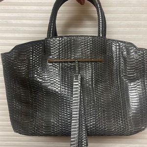 B Brian Atwood satchel grey snake print leather